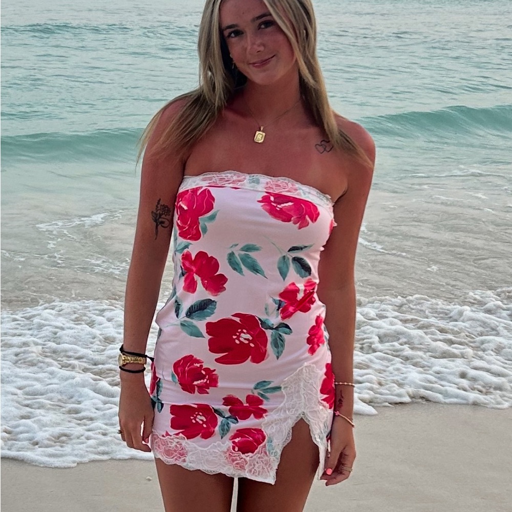 Princess Polly Strapless Floral Dress - Pink and Green